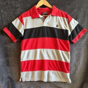 VNTG Southpole Men’s L Red Black Gray Rugby Polo Shirt Y2K Hip Hop Streetwear